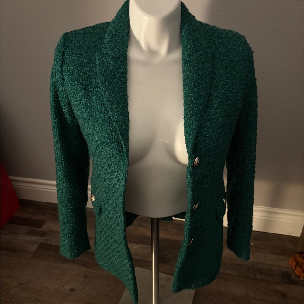 Elegant Teal Tweed Blazer